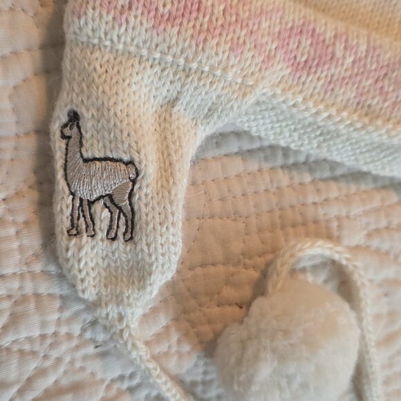 Toddler Alpaca Chuyo Hats โ Embroidered with Pompoms โ Pink & White โ Perfect fo - Picture 2 of 8
